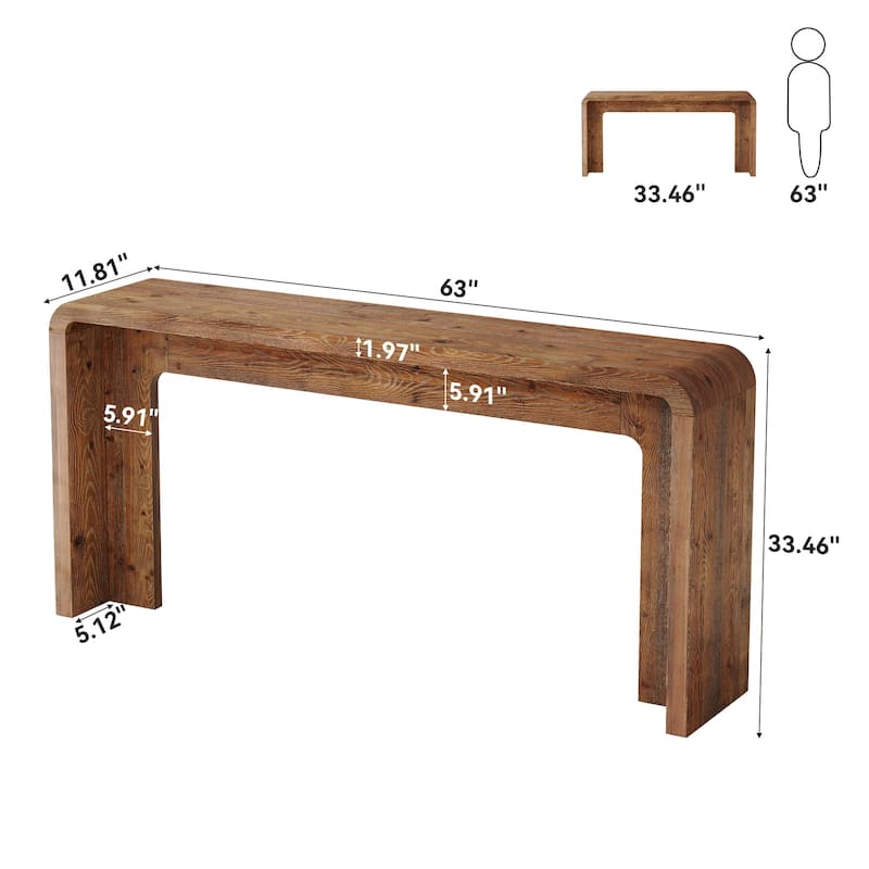 63-inch Farmhouse Sofa Table Behind Couch For Entryway, Living Room, Hallway