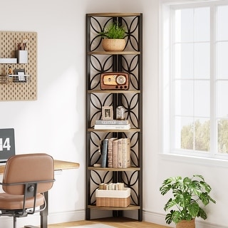 Industrial 6-Tier Corner Shelf Bookshelf Display Stand for Living Room