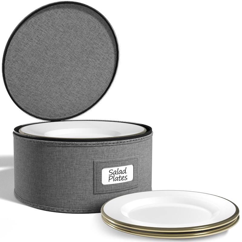 Sorbus China Storage Dinnerware Organizer for Salad Plate Storage with Lid (Holds Service for 12) with Felt Protectors (1 Piece) - Grey