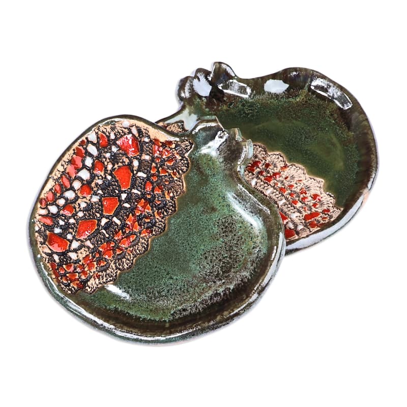 Novica Handmade Vibrant Green Pomegranate Ceramic Catchalls (Pair)