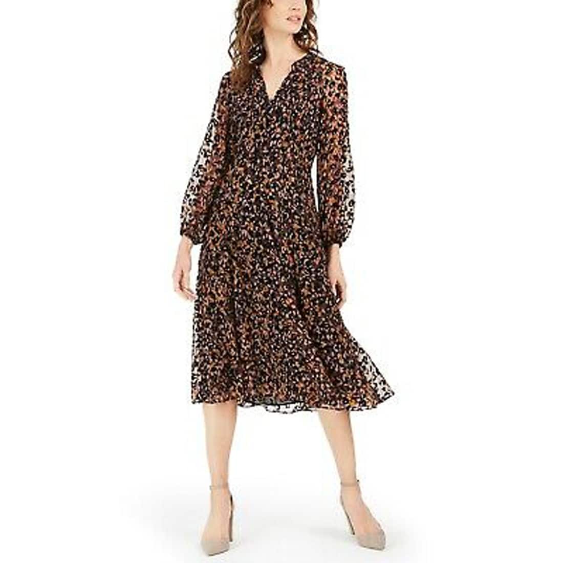 Tommy hilfiger flocked midi dress clearance