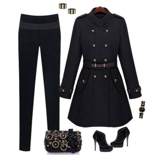 Shop Women S Woolen Coat Double Breasted Collar Cultivating Long
