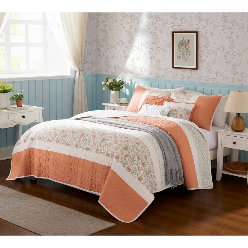 GDF Studio - Cotton Percale Reversible Quilt Set with Decorative Pillows