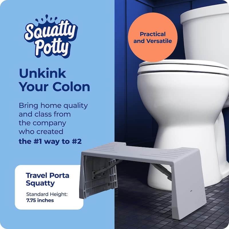 Squatty Potty Porta Traveler Foldable Toilet Stool for Travel, 7 Inch Portable Bathroom Step Stool Squat - Gray