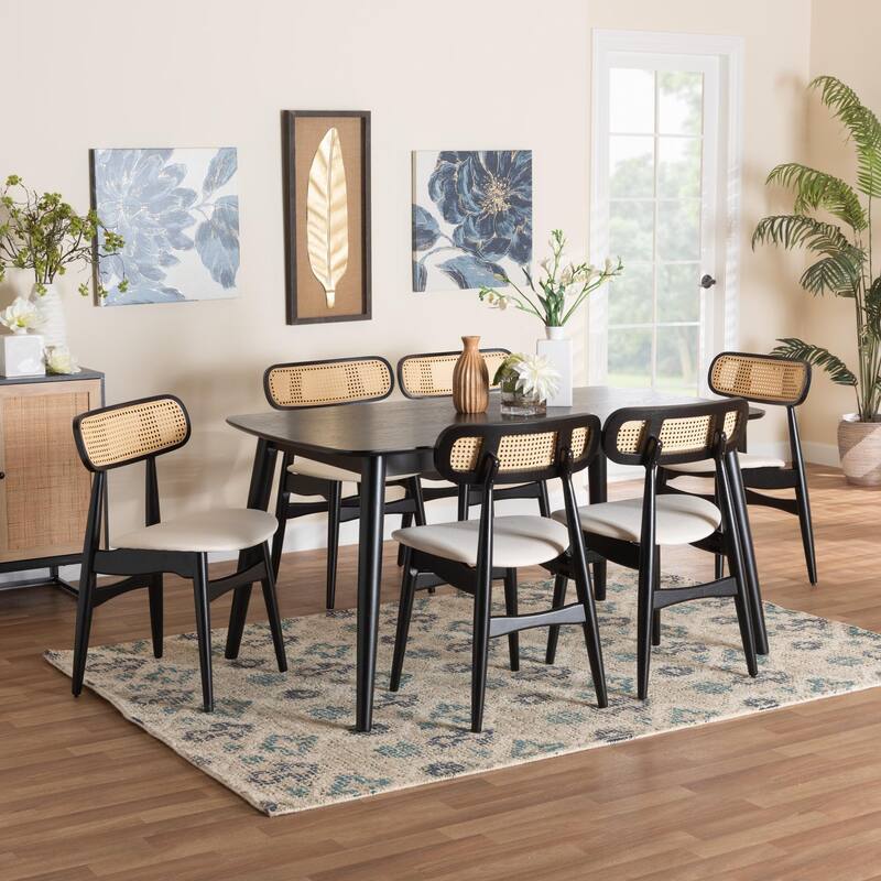 Tarana Mid-Century Modern Fabric and Finished Wood Dining Set