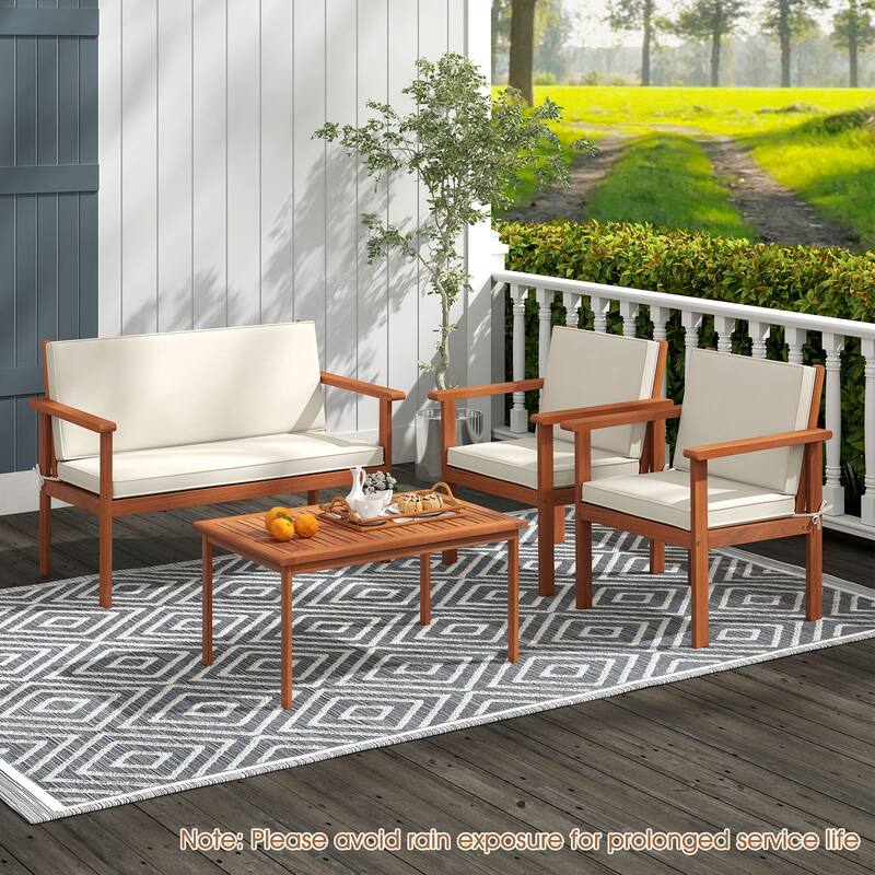 Gymax 8 Pieces Patio Furniture Set, Acacia Wood Porch Chairs w/ Table