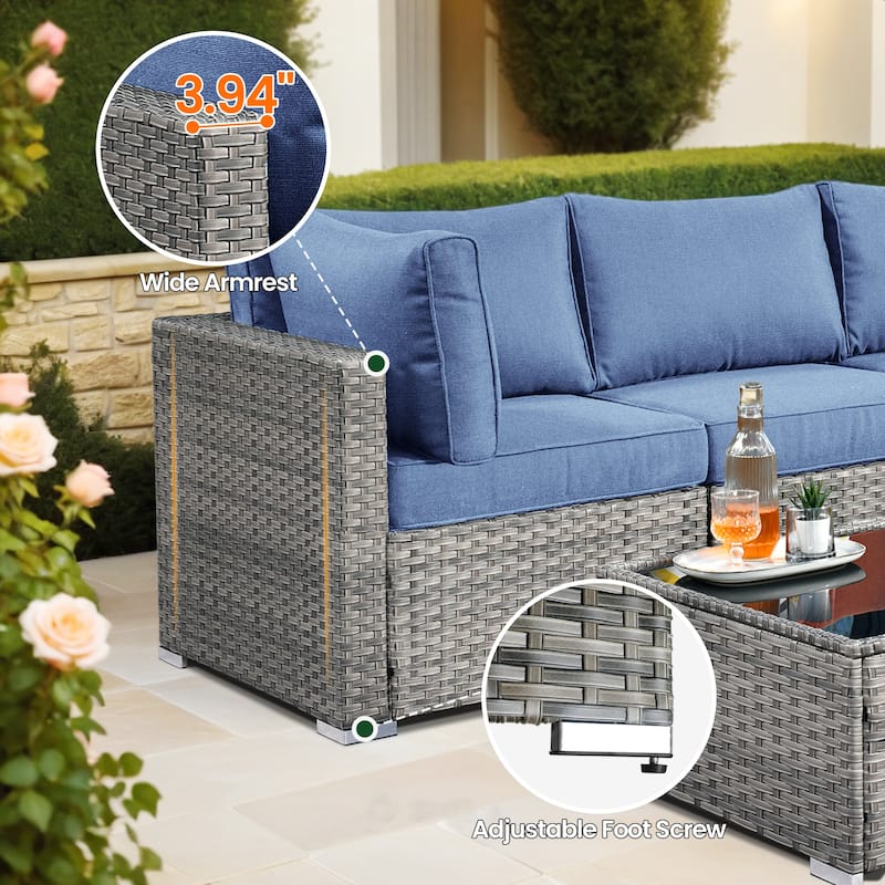 HOOOWOOO 9-piece Grey Wicker Patio Outdoor Sectional Set with Swivel Rocking Chair