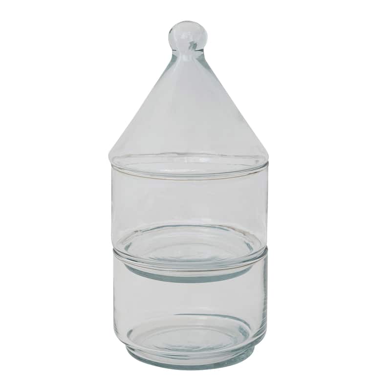 Hand-Blown Glass Stackable Jars with Lids - 4.0"L x 4.0"W x 8.5"H - Clear