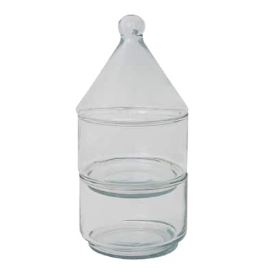 Hand-Blown Glass Stackable Jars with Lids - 4.0"L x 4.0"W x 8.5"H
