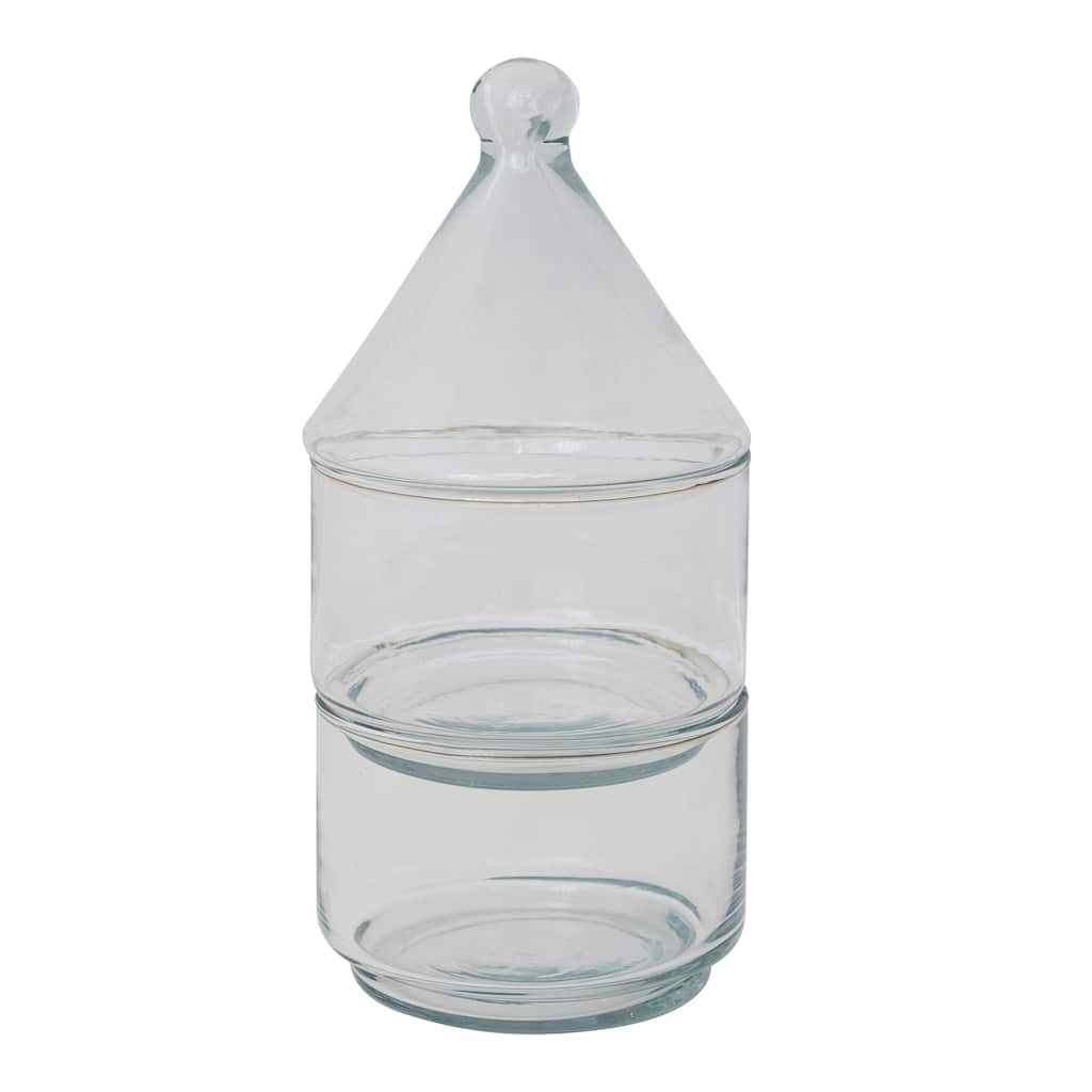 Hand-Blown Glass Stackable Jars with Lids - 4.0"L x 4.0"W x 8.5"H
