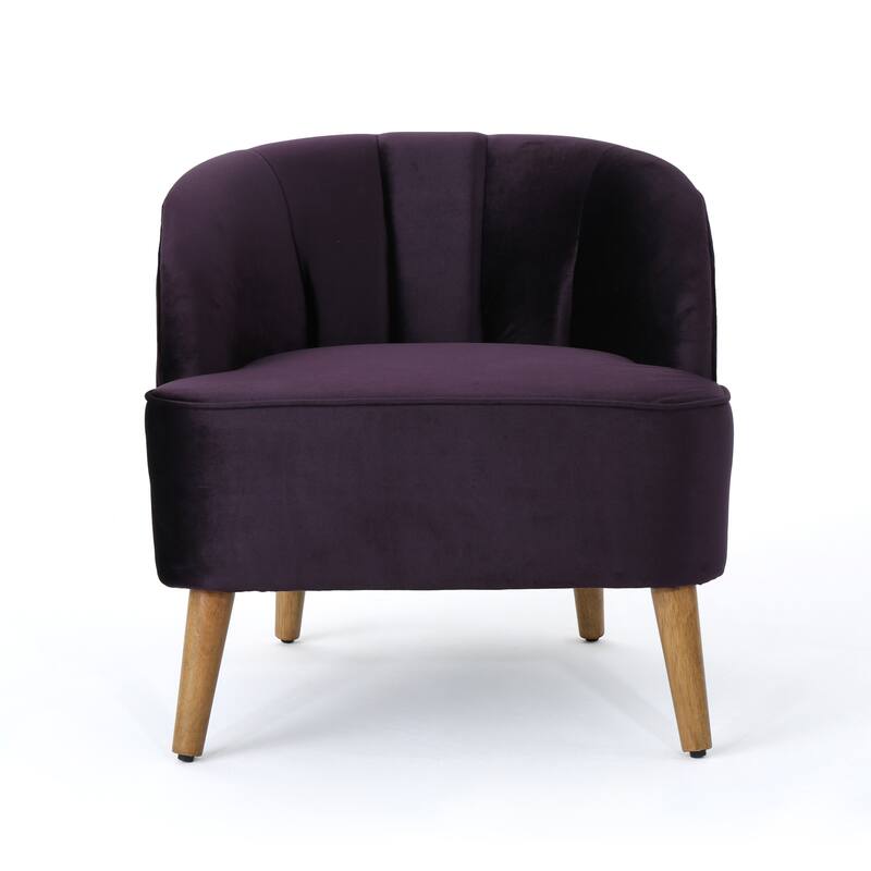 Roomfitters Modern Velvet Accent Chair, Upholstered Barrel Chair with Wooden Legs