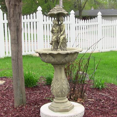 Sunnydaze Lovers Umbrella Solar Outdoor Water Fountain with Battery 43" w/ LEDs
