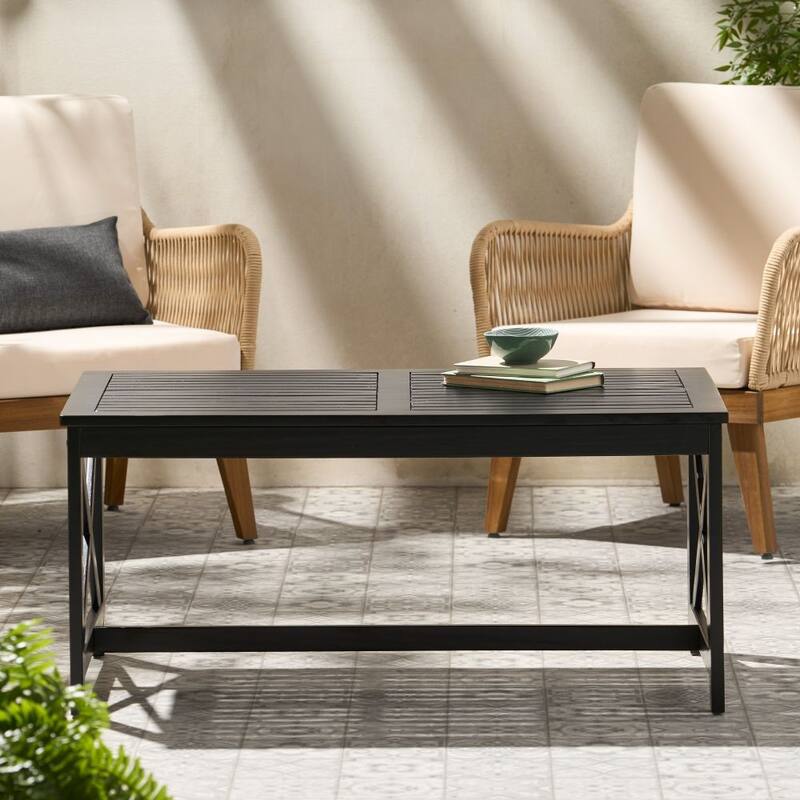 Wood Functional Outdoor Coffee Table - Black