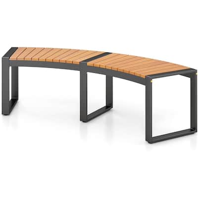 Natural Black Acacia Wood Metal Curved Backless Outdoor Garden Bench - 23"D x 57.5"W x 18"H