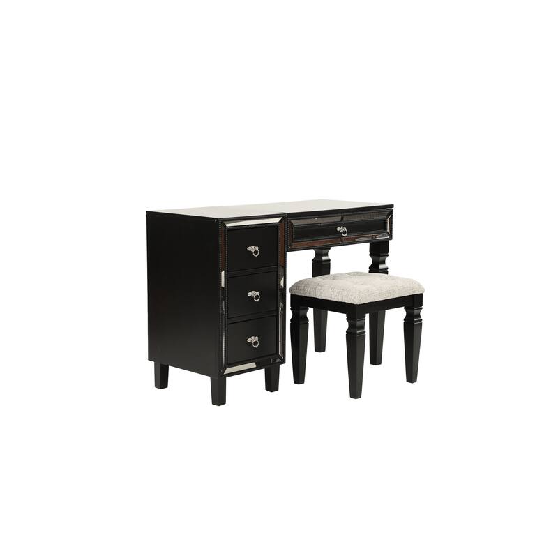 Traditional Formal Black Color Vanity Set Stool Storage Drawers,1pc Bedroom Furniture Set Tufted Seat Stool
