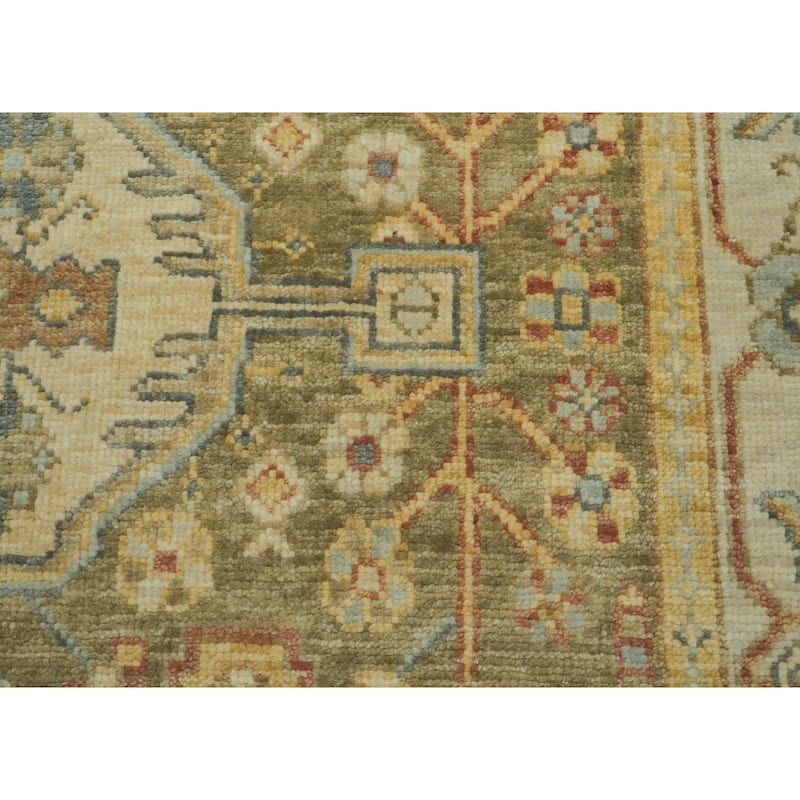 Green Traditional Oushak Wool Rug 8x10 Hand Knotted by LoomBloom - 7' 11'' x 10' 1''