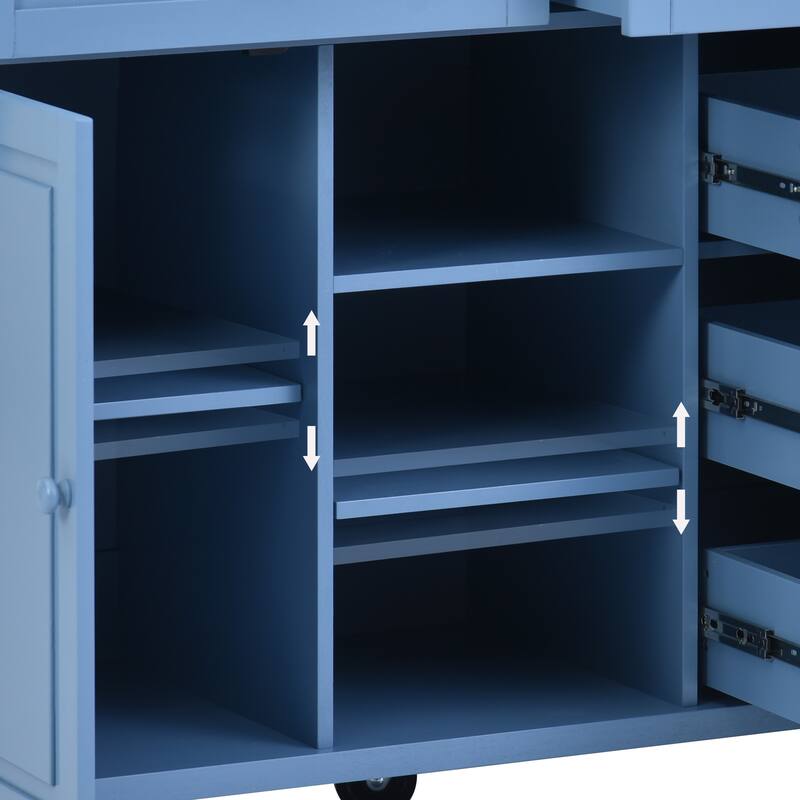 Kitchen Cart with Storage and 5 Drawers,Spice Rack,Towel Holder ,Rubber Wood Desktop Rolling Mobile Kitchen Island
