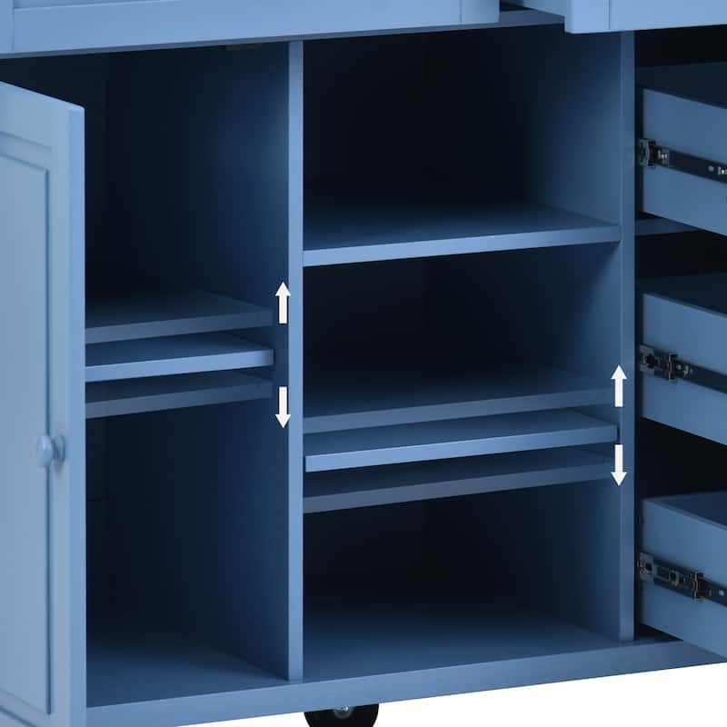 Kitchen Island Cart with Rubber Wood Desktop and 5 Storage Draws, Rolling Roller Storage Cabinet for Dining Room, Home Bar