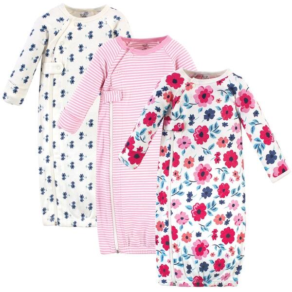 slide 1 of 1, Touched by Nature Baby Girl Organic Cotton Zipper Long-Sleeve Gowns 3pk, Garden Floral 0-6 Months - Garden Floral