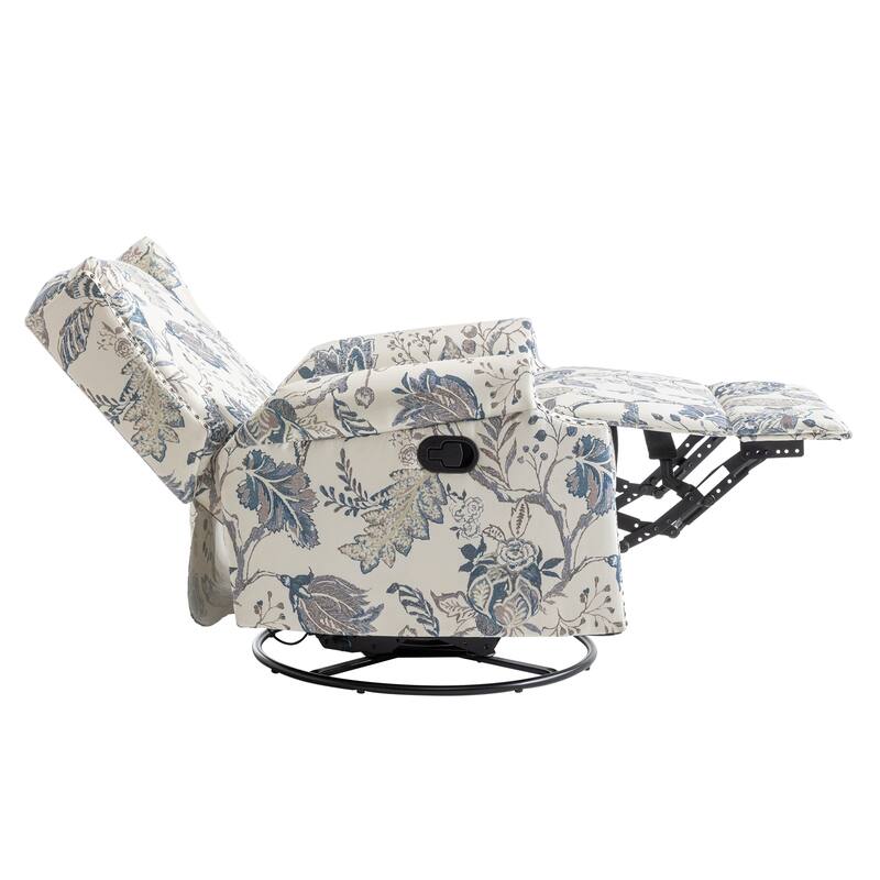29'' W Pattern Floral Swivel Manual Push Back Recliner Glider Chair