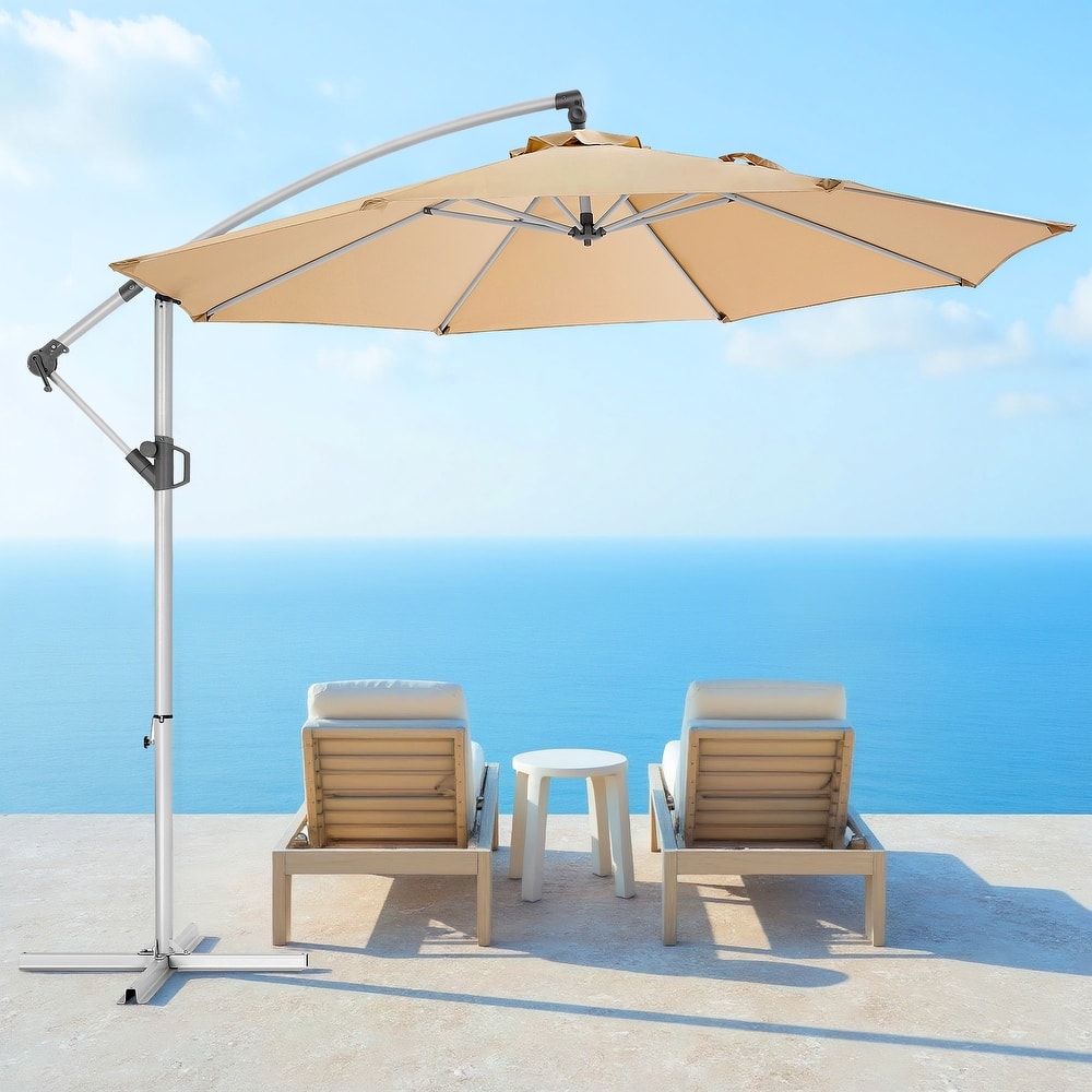 120" Patio Umbrella with Upgraded Aluminum Frame,Cantilever Hanging Market Umbrella with Base Included,UV Resistant