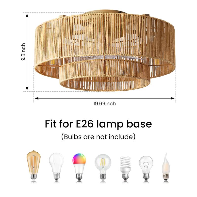 20" Boho Ceiling Fan with Lights 6-Speed Flush Mount Modern Ceiling Fan - 5-Light