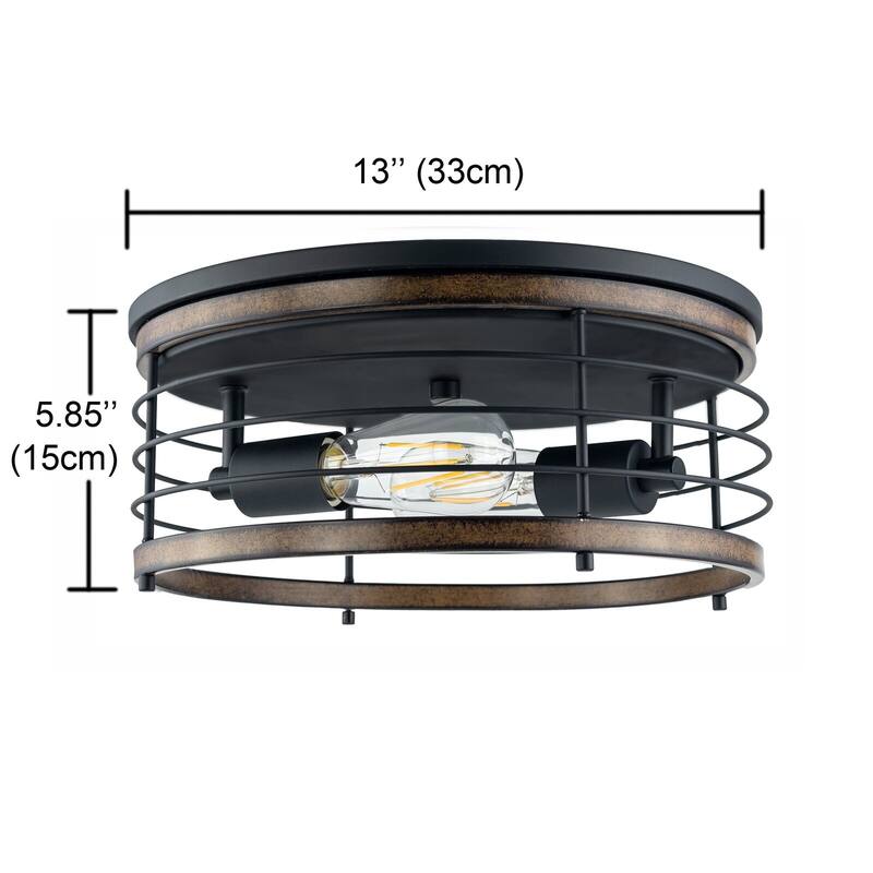 2 Light 13" Caged Drum Flush Mount - 13"x5.85"