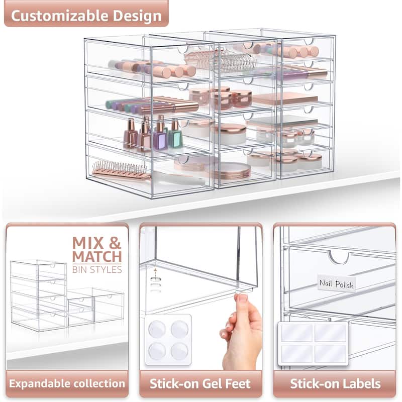 Sorbus Acrylic Cosmetic Makeup Organizer 14 Drawers Clear Stackable Storage Bins For Jewelry And Office Supplies Organizer- 3Pc