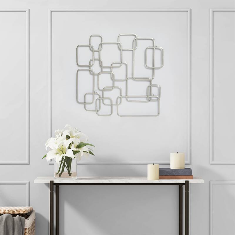 Elara Silver Curved Square Abstract Wall Decor - Silver