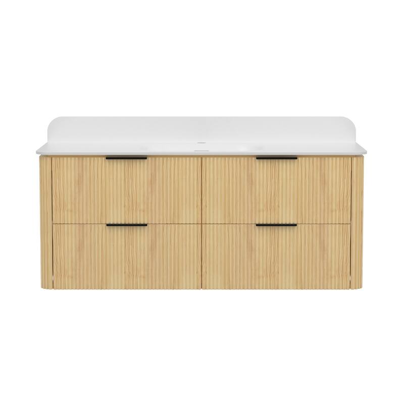 48" Floating Bathroom Vanity with Integrated countertop Rectangulare Sink Solid Wood - 48 inch - Golden Oak