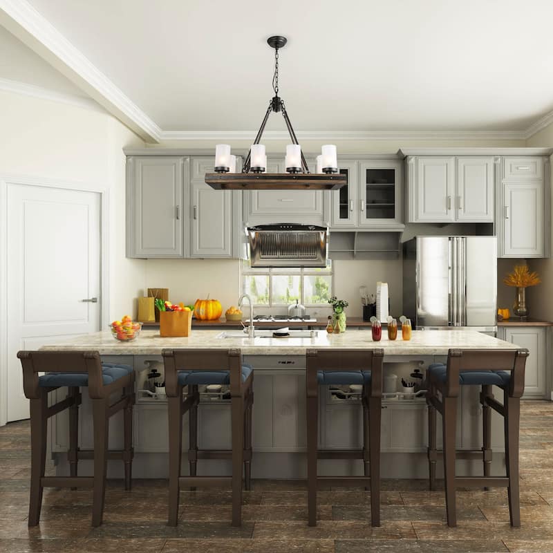 Farmhouse 8-light Wood Island Chandelier for Dining Room - L29.9"xW13"xH22.8"
