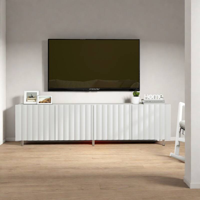 70.87"Modern TV Stand with 2 Slide-Out Drawers - Sturdy Wooden Media Console for Living Room - White