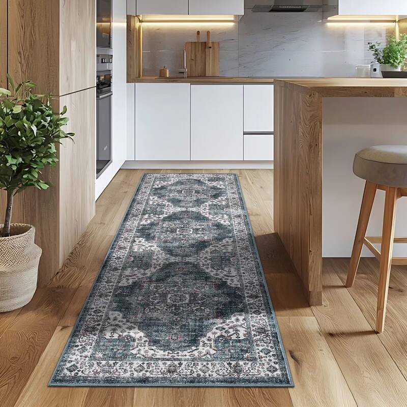 Vintage Rugs for Living Room, Medallion Print Soft Non Slip Low Pile Floor Carpet