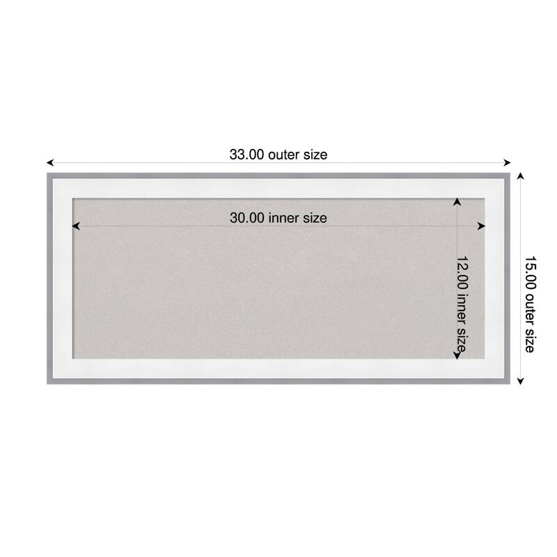 Maya White Silver Framed Cork Board - Bulletin Board, Organization Board, Pin Board - Grey - 33 x 15 in