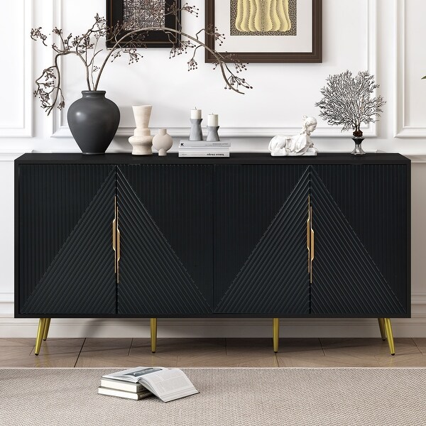 Wave Geometric Design Sideboard Accent Storage Cabinet Black Console Table