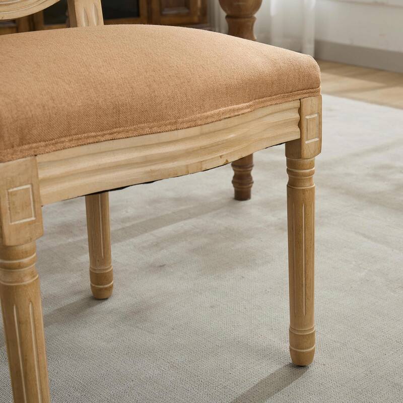 Set of 2 French Style Dining Chairs with Solid Wood Frame, Antique Painted Linen Fabric Back
