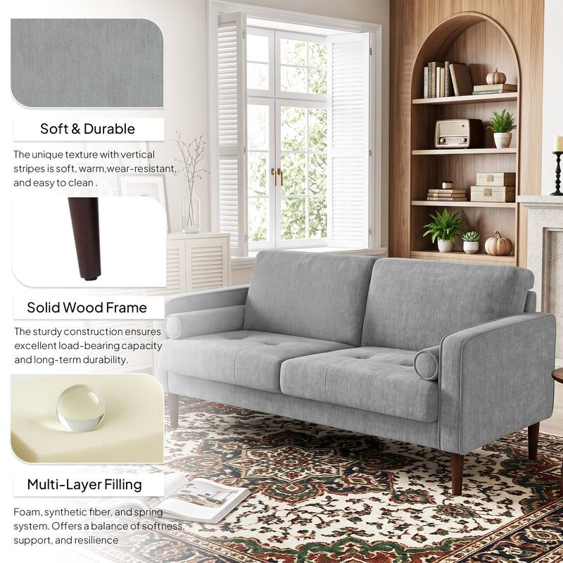 62.5'' W Corduroy Couch Upholstered Square Arm Sofa