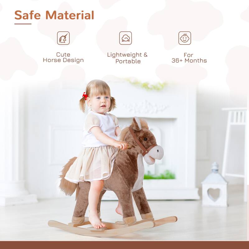 Plush Wooden Kids Rocking Horse with Padded Seat and Handles