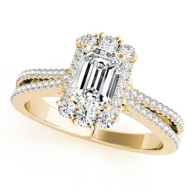 Auriya 14k Yellow Gold Lab Grown Emerald Diamond Halo Engagement Ring 0.50 to 5.00 ct. tw. (F-G VS)