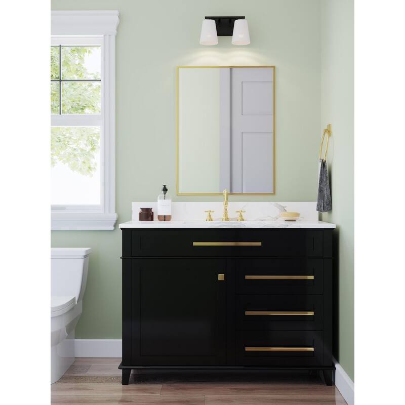 Vertex Collection Two-Light Matte Black Etched White Glass Contemporary Bath Light - 12.87 in x 6.25 in x 7.5 in
