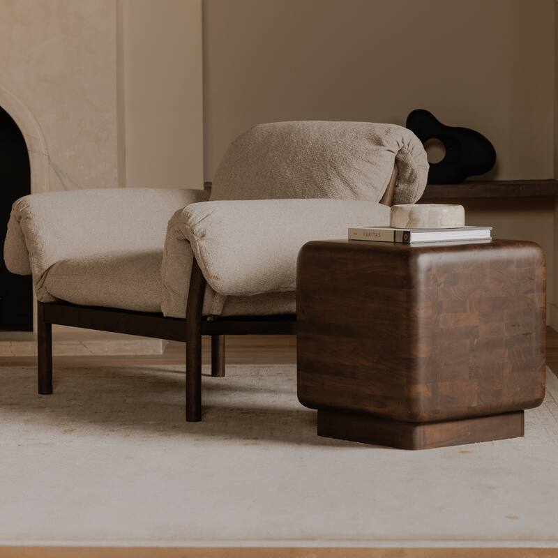 NADAAL STUDIOS Lycia Side Table, Oversized Square Shape in Solid Acacia Wood, Dark Brown