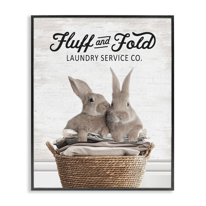 Stupell Vintage Laundry Service Bunnies Framed Giclee Art Design By Lettered and Lined - 16 x 20 - Black