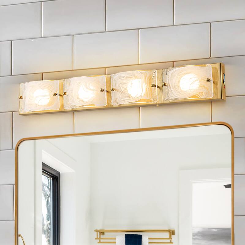 3/4-Light Modern Cloud Glass Wall Light Integrated LED Bathroom Vanity Light - Gold - 29"W
