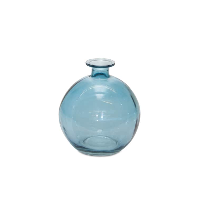 HomeRoots Set of Two 6" Blue Glass Round Table Vases - 4.75