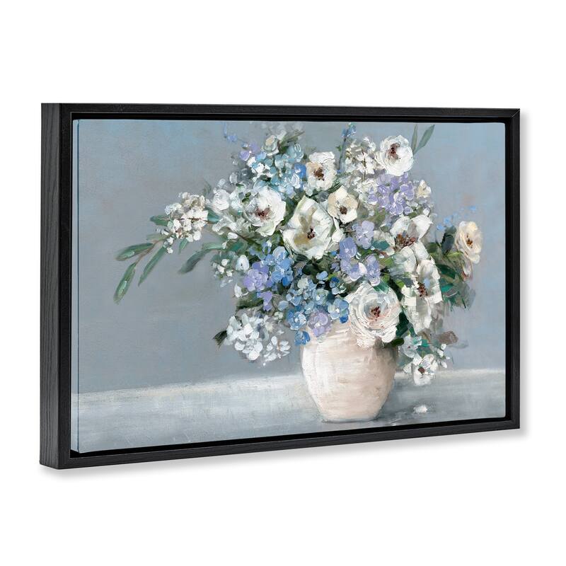 Stupell Elegant Blooms on Blue Framed Floater Canvas Wall Art Design By Sally Swatland