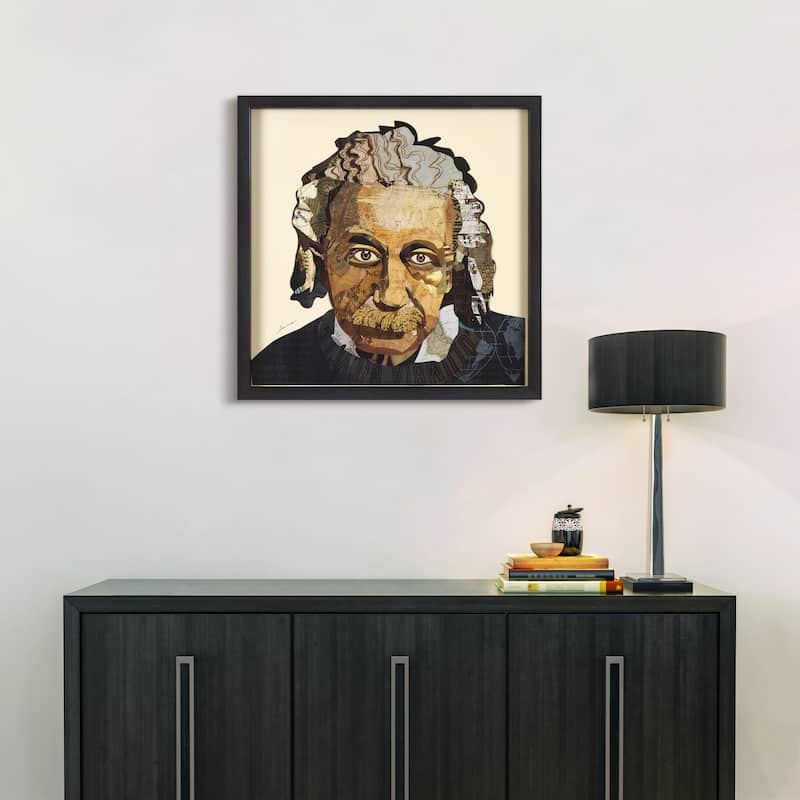 "Einstein" Alex Zeng's Signed Hand-made Dimensional Wall Art Collage, under glass and a black shadow box frame