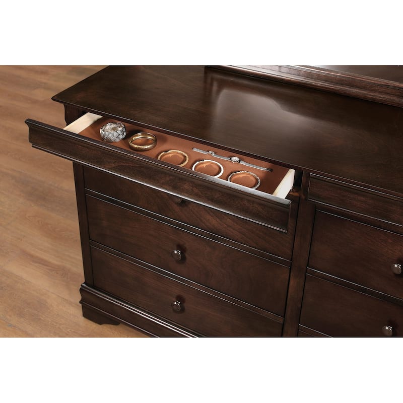 Brown Cherry Finish Louis Phillipe Style Bedroom Furniture 1pc Dresser of 6x Drawers Hidden Drawers Wooden Furniture