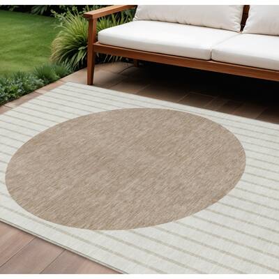 HomeRoots Striped Transitional Rectangle Outdoor Rug