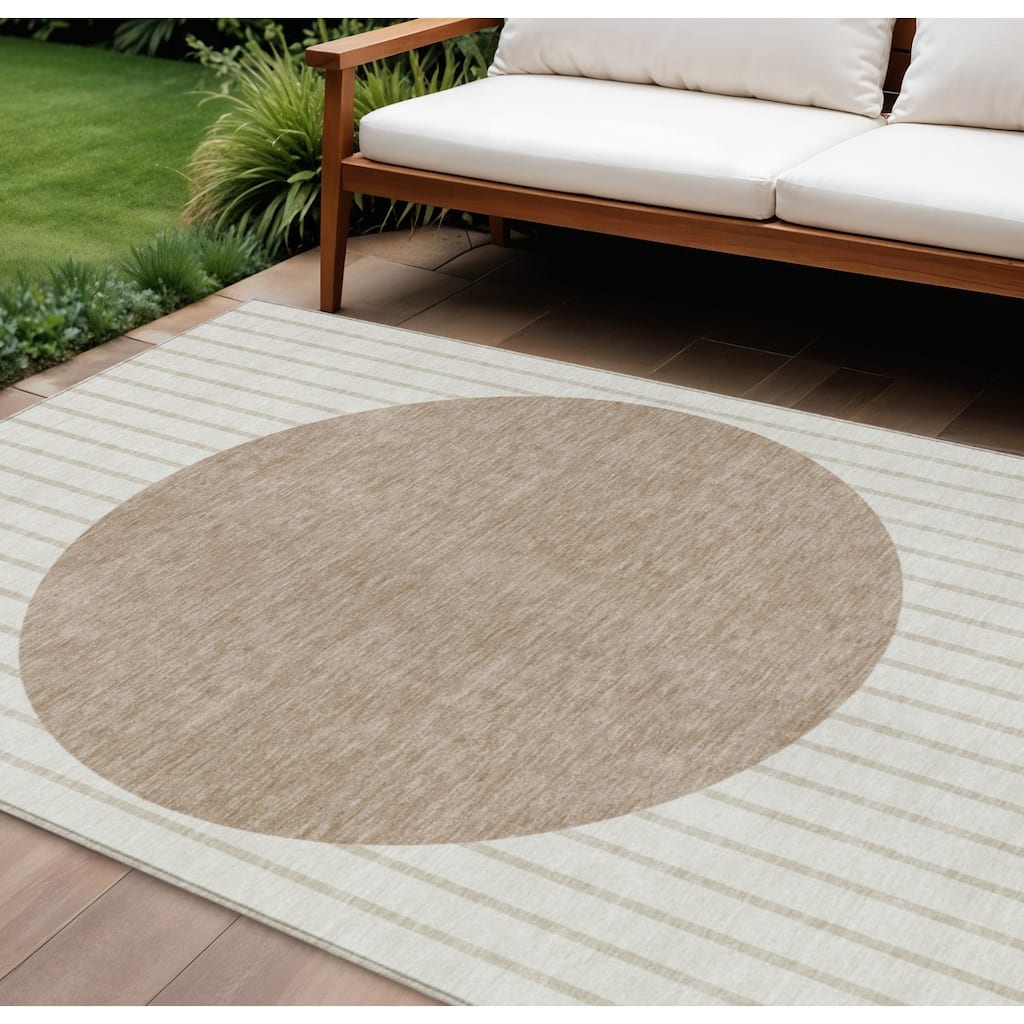 HomeRoots Striped Transitional Rectangle Outdoor Rug