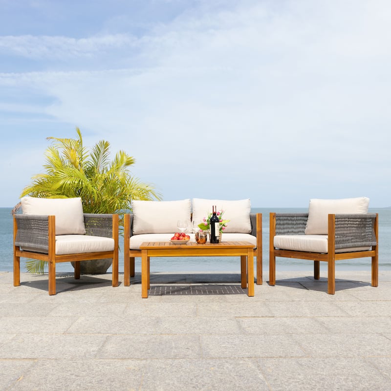 SAFAVIEH Outdoor Hilda 4-Piece Patio Living Set - 49Wx26Dx25H - Grey/Light Grey